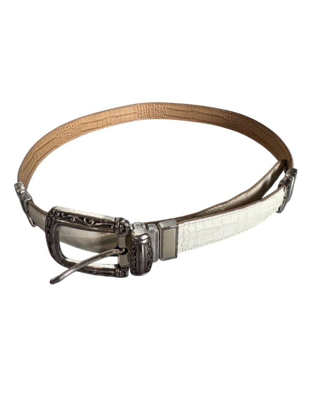 Brighton B2701 Reversible White Croc Embossed Leather Belt Silver Hardware L 34 - Picture 2 of 7